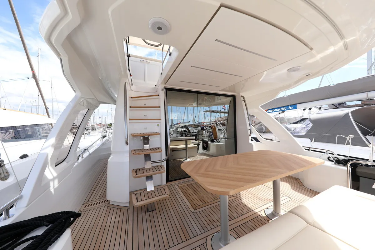 Deck of Pepper, a Greenline 45 Fly motor yacht at Grad Biograd na Moru, Croatia