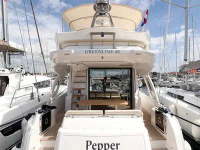 Deck of Pepper, a Greenline 45 Fly motor yacht at Grad Biograd na Moru, Croatia