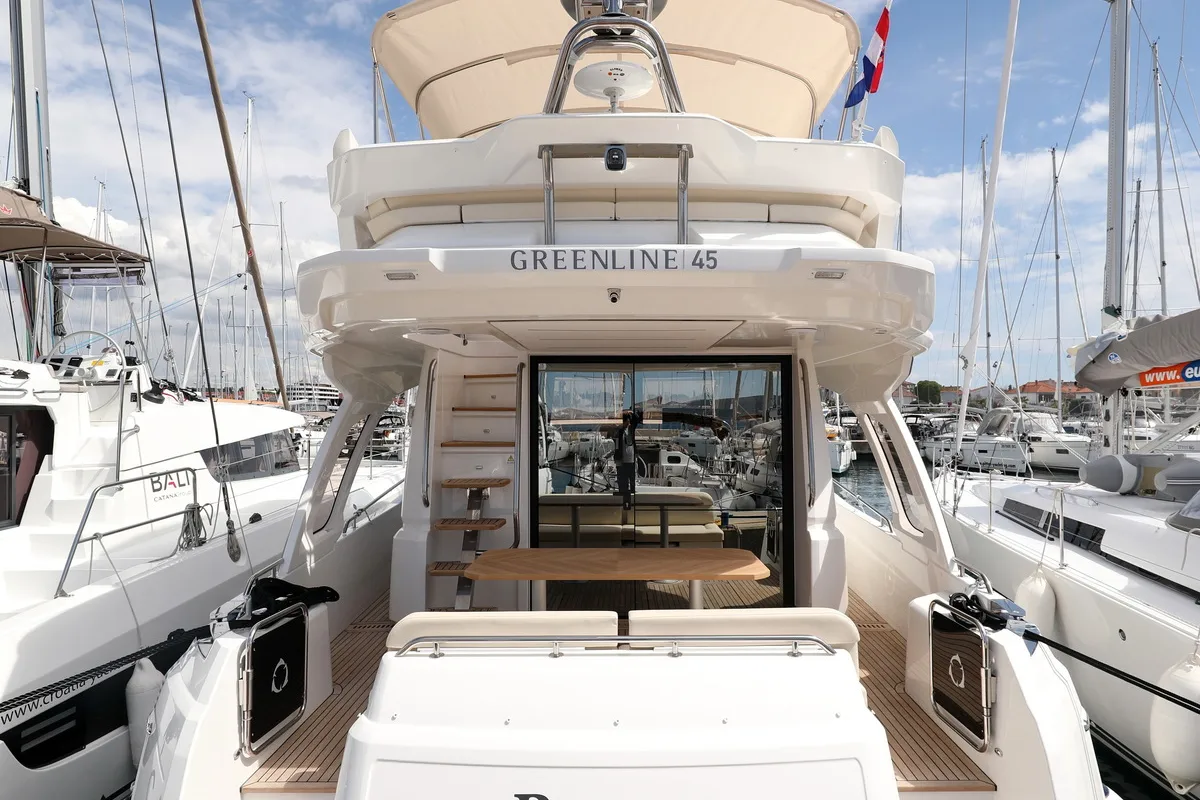 Deck of Pepper, a Greenline 45 Fly motor yacht at Grad Biograd na Moru, Croatia