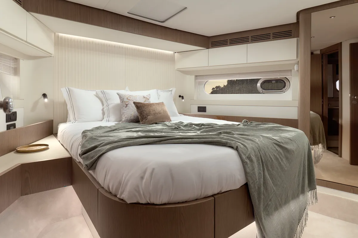 Cabin on Ava II, a Azimut Magellano 66 motor yacht at Lavreotiki, Greece