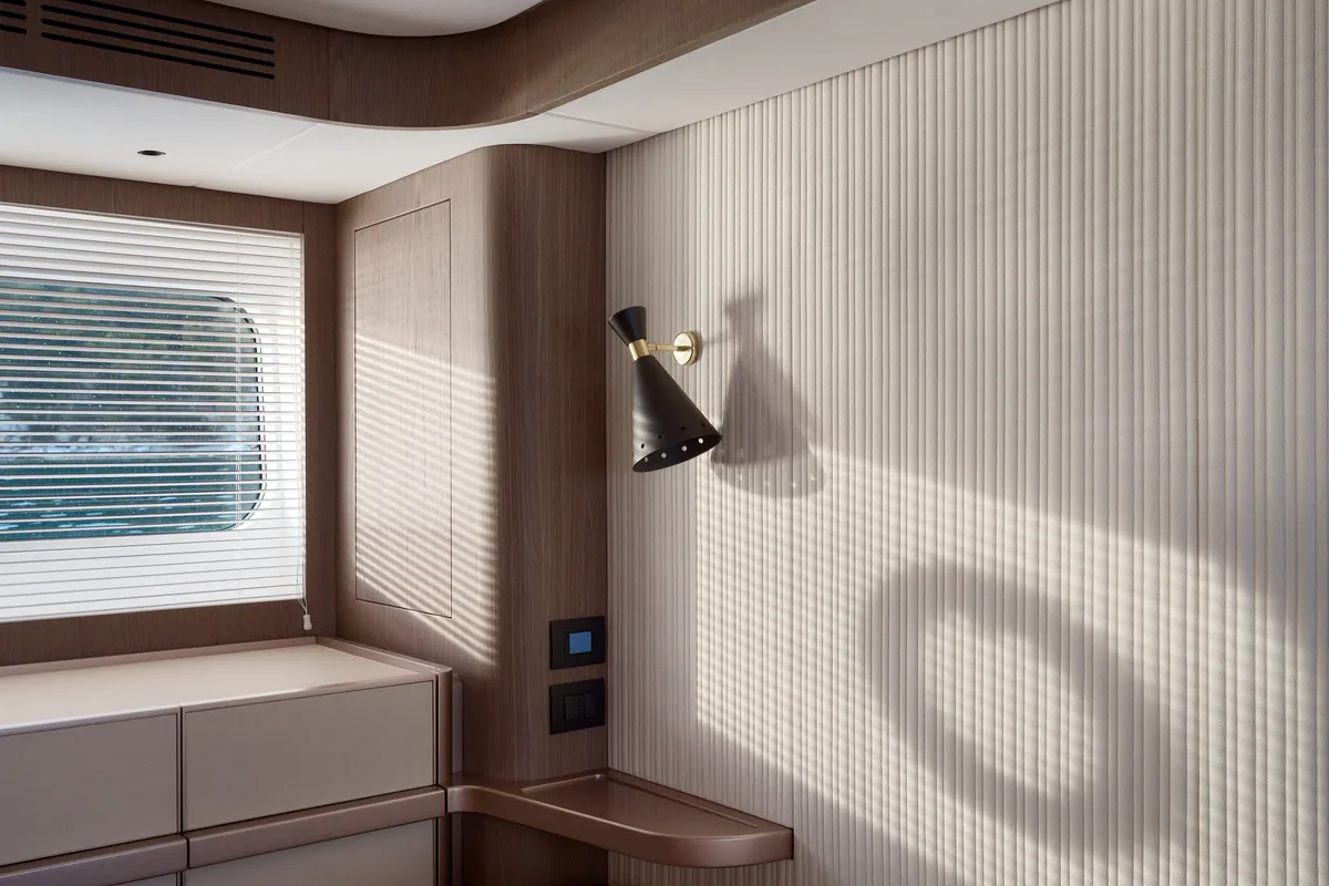 Cabin on Ava II, a Azimut Magellano 66 motor yacht at Lavreotiki, Greece