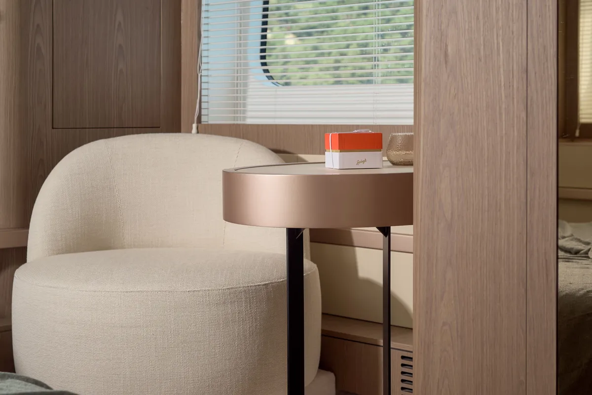 Cabin on Ava II, a Azimut Magellano 66 motor yacht at Lavreotiki, Greece