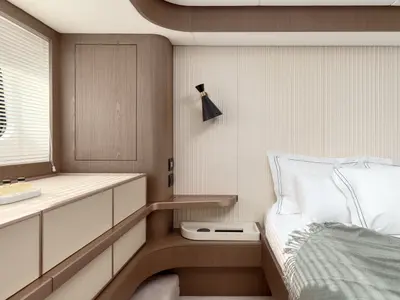 Cabin on Ava II, a Azimut Magellano 66 motor yacht at Lavreotiki, Greece