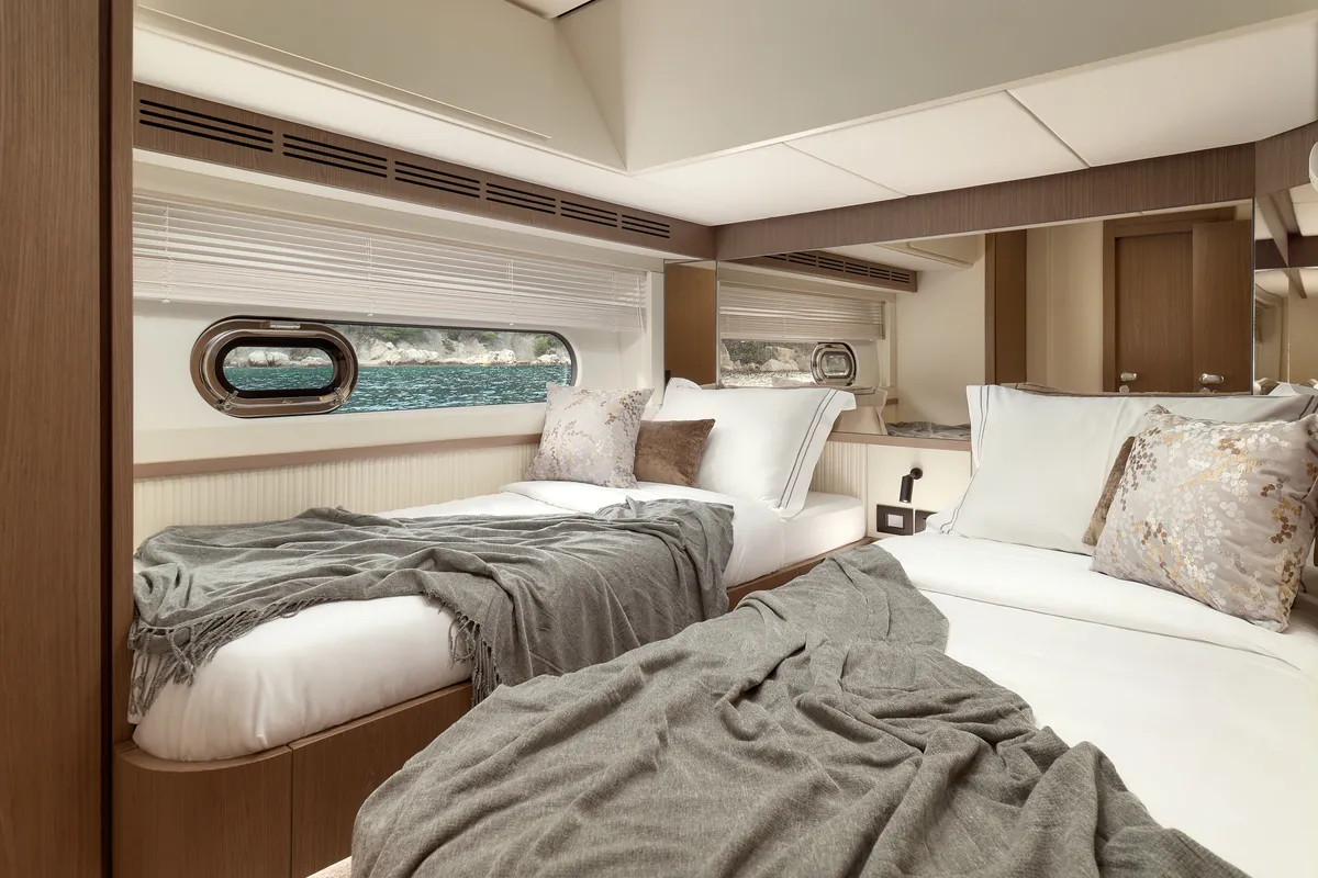 Cabin on Ava II, a Azimut Magellano 66 motor yacht at Lavreotiki, Greece