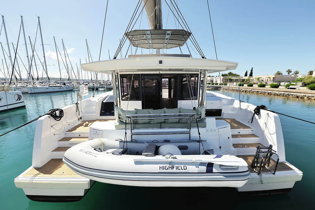 Exterior view of Hermine, a Bali 4.6 catamaran at Seget Donji, Croatia