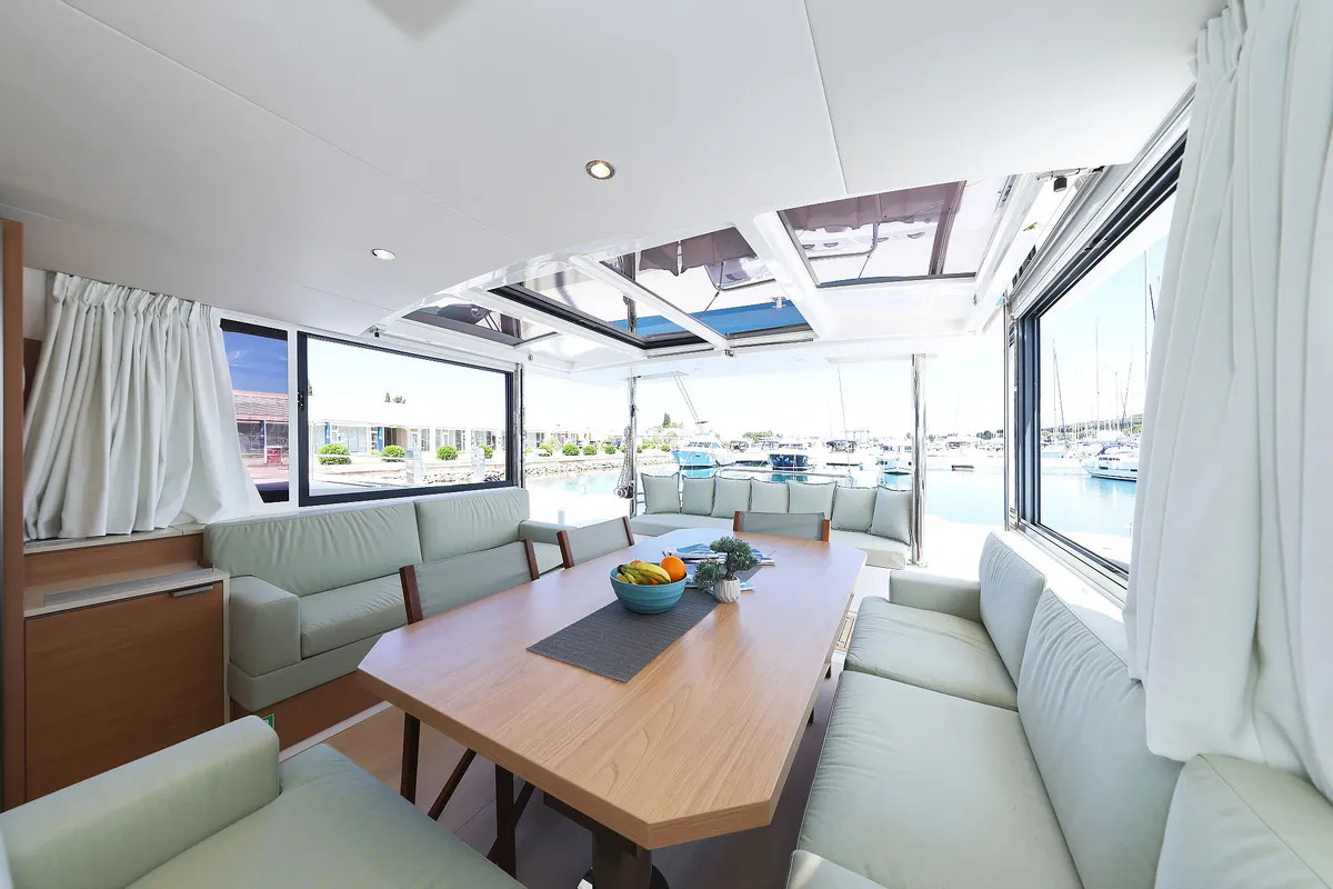 Salon of Hermine, a Bali 4.6 catamaran at Seget Donji, Croatia