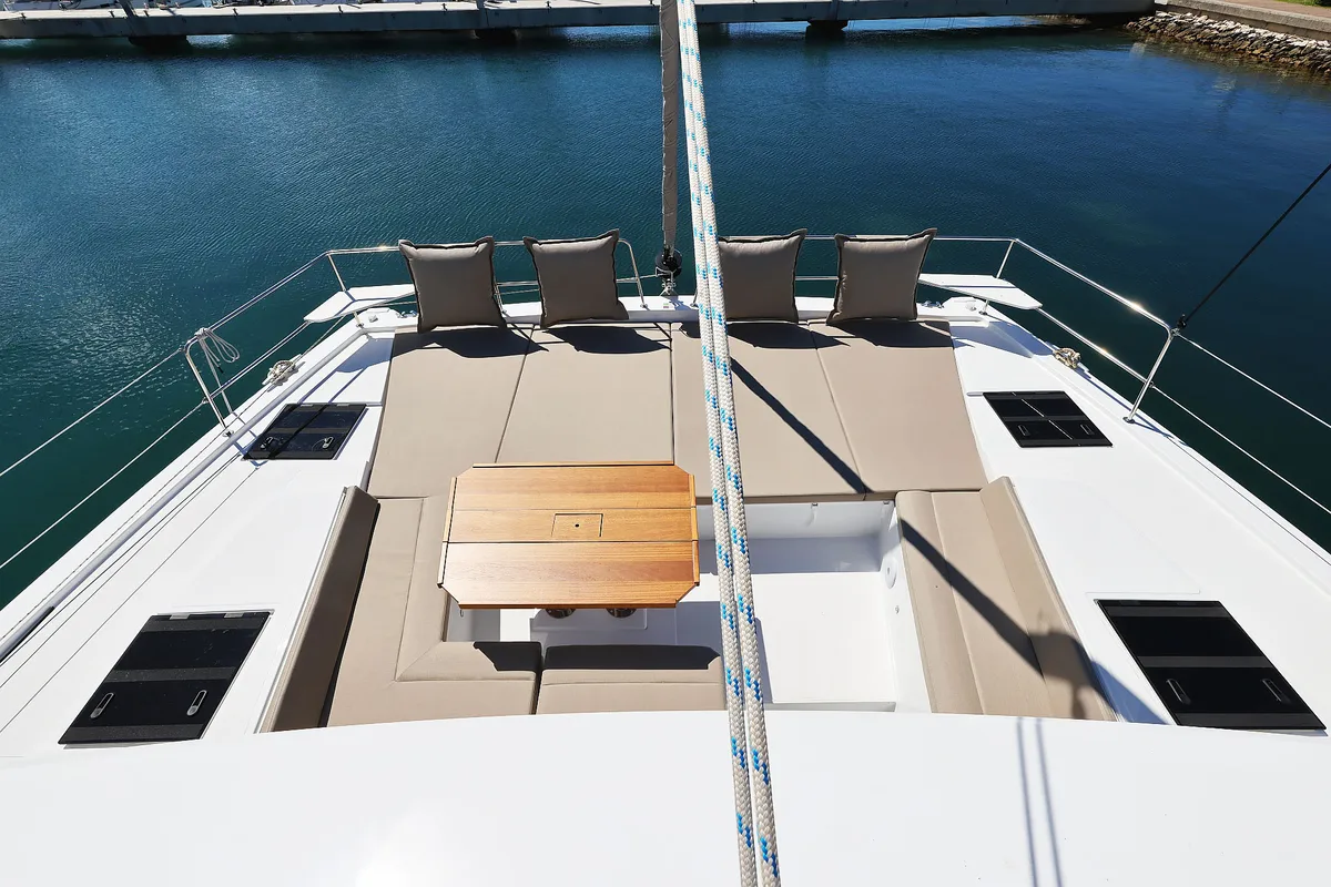 Deck of Hermine, a Bali 4.6 catamaran at Seget Donji, Croatia