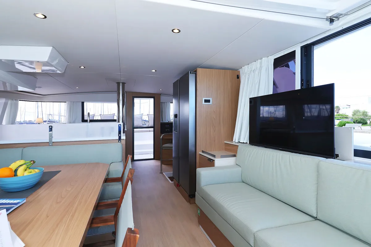 Salon of Hermine, a Bali 4.6 catamaran at Seget Donji, Croatia