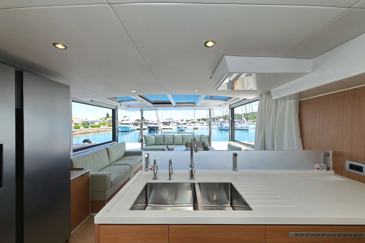 Galley of Hermine, a Bali 4.6 catamaran at Seget Donji, Croatia