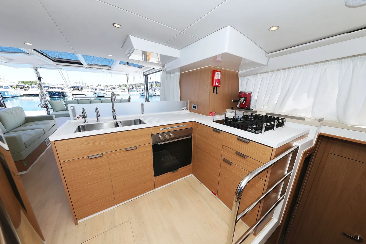 Galley of Hermine, a Bali 4.6 catamaran at Seget Donji, Croatia