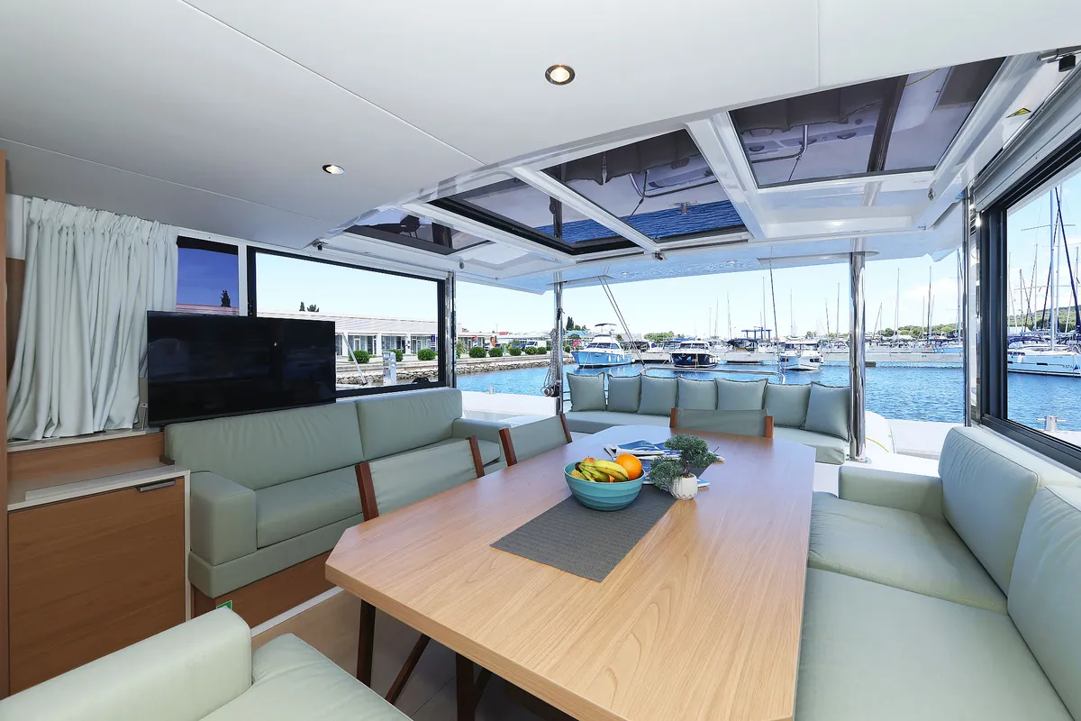 Salon of Hermine, a Bali 4.6 catamaran at Seget Donji, Croatia