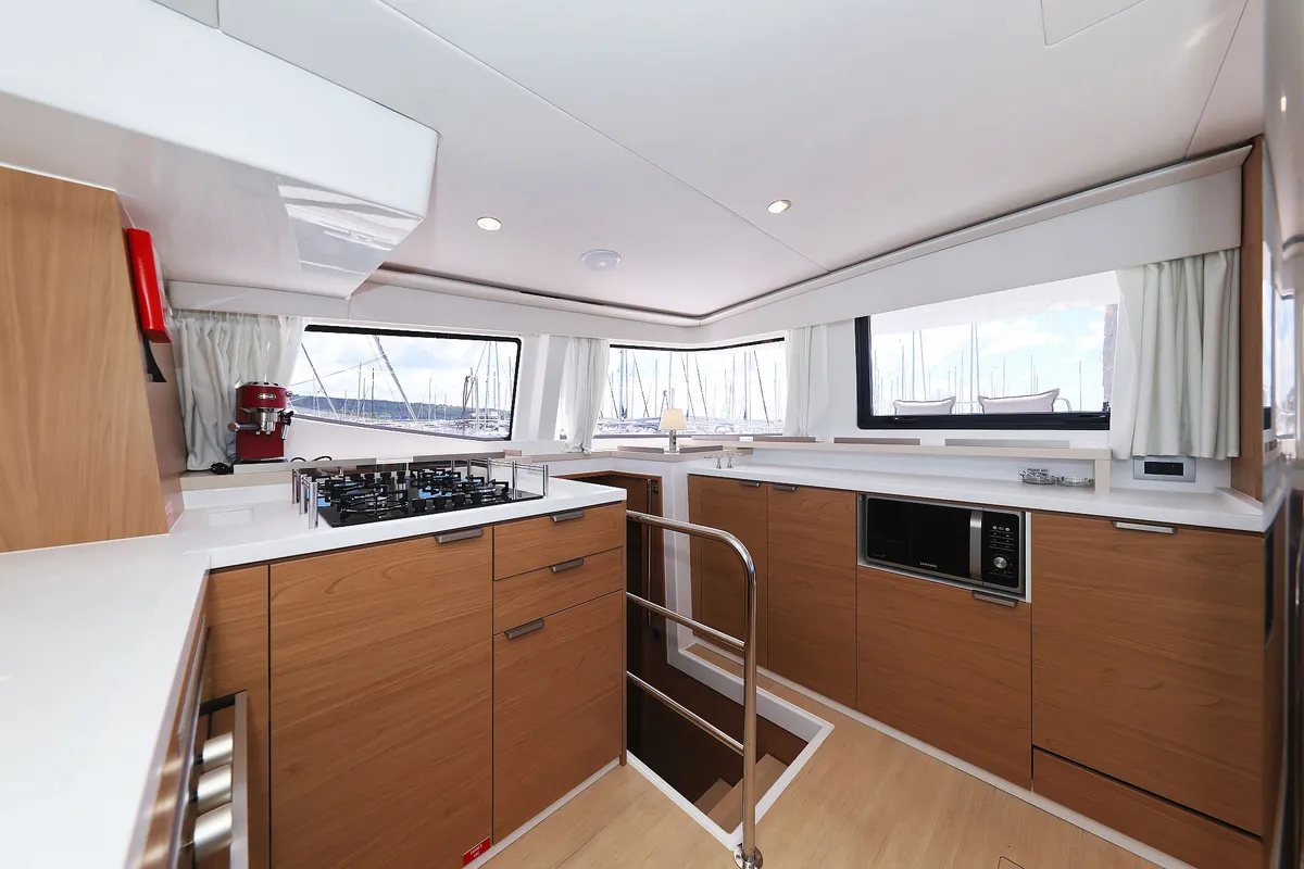 Galley of Hermine, a Bali 4.6 catamaran at Seget Donji, Croatia