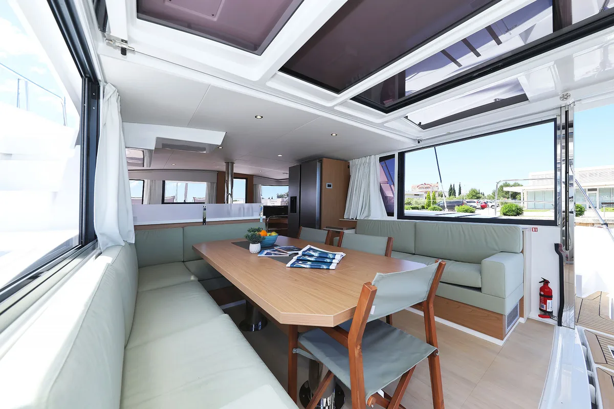Salon of Hermine, a Bali 4.6 catamaran at Seget Donji, Croatia