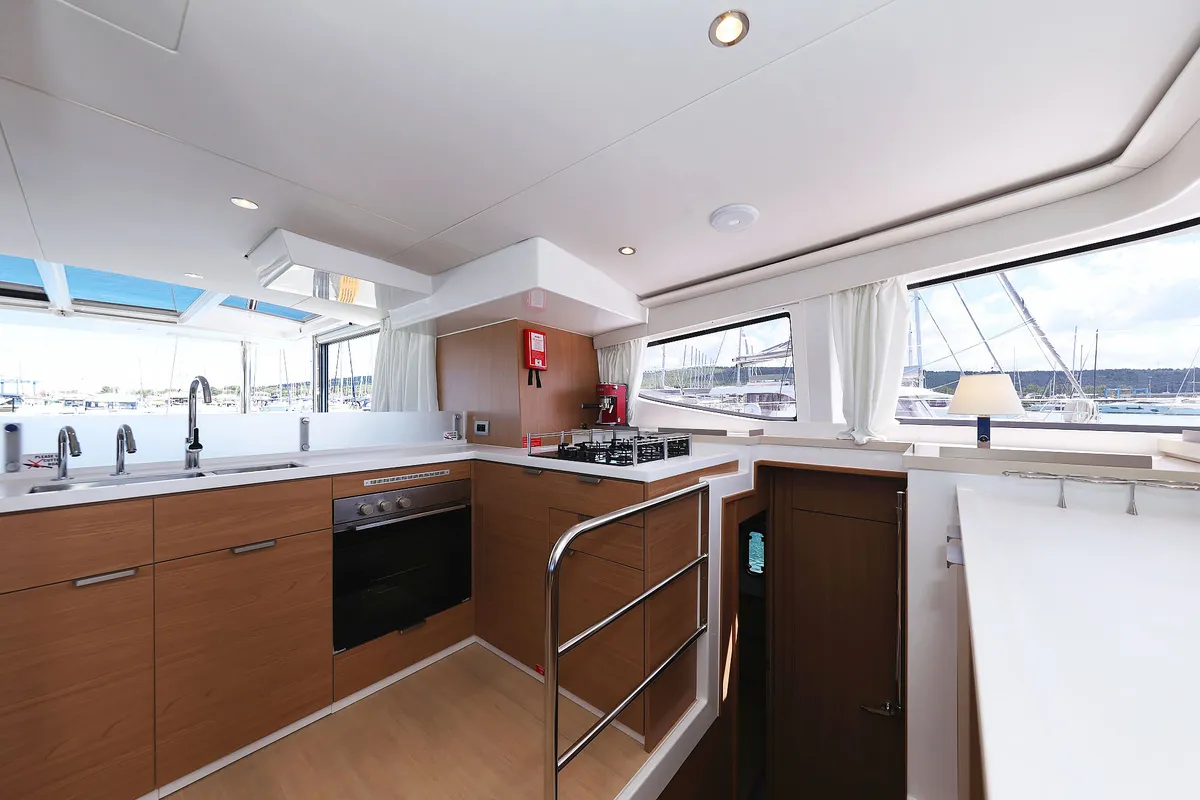 Galley of Hermine, a Bali 4.6 catamaran at Seget Donji, Croatia