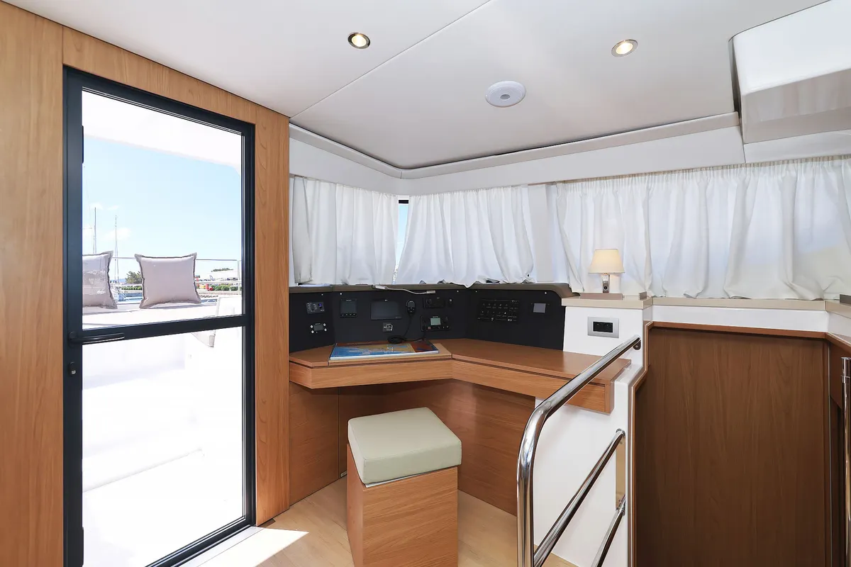 Cockpit of Hermine, a Bali 4.6 catamaran at Seget Donji, Croatia