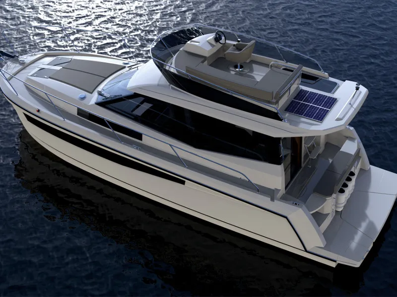 Exterior view of Platinum 989 Flybridge, a Delphia Yachts Platinum 989 motorboat at Wilkasy, Poland