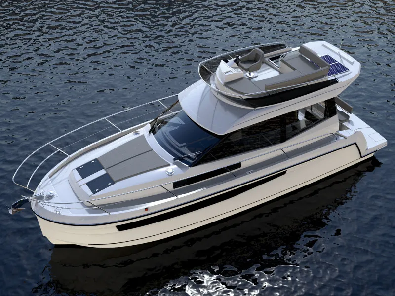 Exterior view of Platinum 989 Flybridge, a Delphia Yachts Platinum 989 motorboat at Wilkasy, Poland