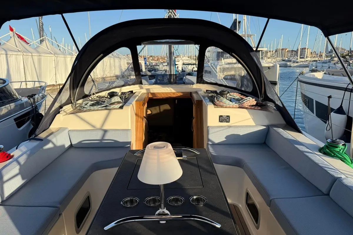 Cockpit of No 1, a D&D Kufner 37 sailboat at Punat, Croatia