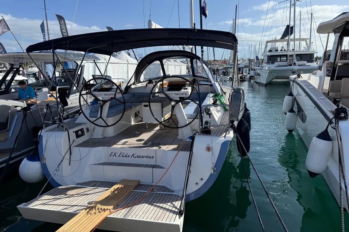 Exterior view of No 1, a D&D Kufner 37 sailboat at Punat, Croatia