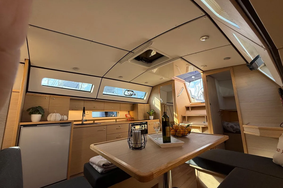 Salon of No 1, a D&D Kufner 37 sailboat at Punat, Croatia