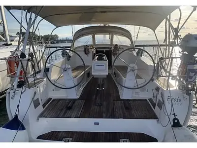 Cockpit of Erato, a Bavaria 41 Cruiser sailboat at Municipal Unit of Lefkada, Greece