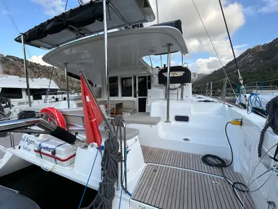 Deck of Sail Agena, a Lagoon 40 catamaran at Marmaris, Turkey