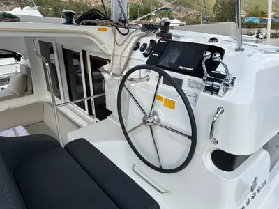 Cockpit of Sail Agena, a Lagoon 40 catamaran at Marmaris, Turkey