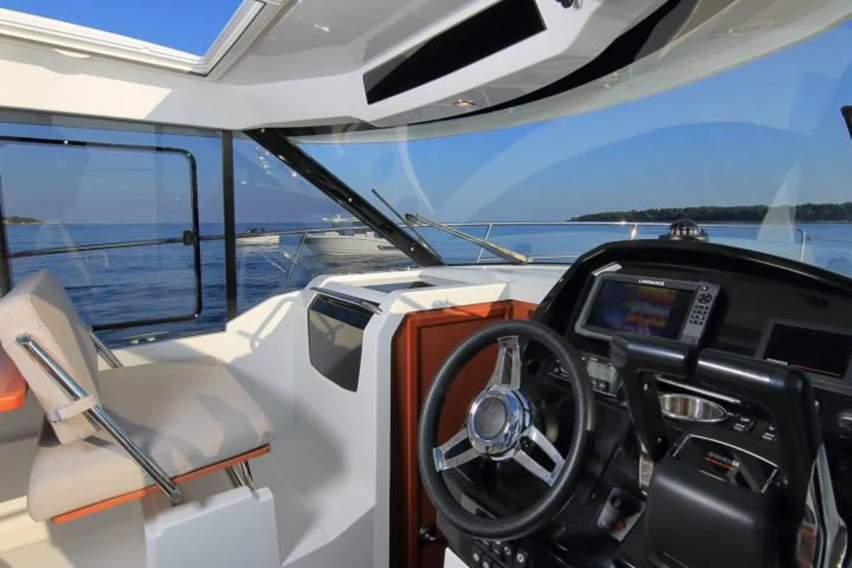 Cockpit of Blanca Rosa, a Jeanneau Merry Fisher 895 motorboat at Općina Sukošan, Croatia