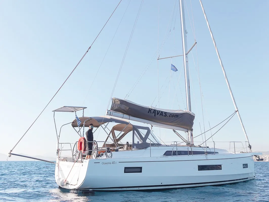 Exterior view of Kos 40.4, a Beneteau Oceanis 40.1 sailboat at Athens, Greece