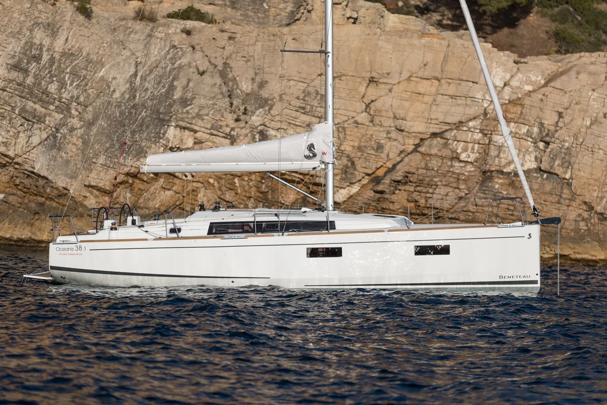 Exterior view of Sail Pride, a Beneteau Oceanis 38.1 sailboat at Marmaris, Turkey