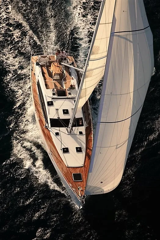 Exterior view of Aybalam, a Jeanneau 53 sailboat at Bodrum, Turkey