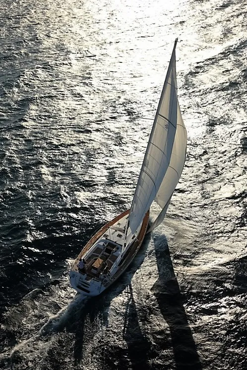 Exterior view of Aybalam, a Jeanneau 53 sailboat at Bodrum, Turkey