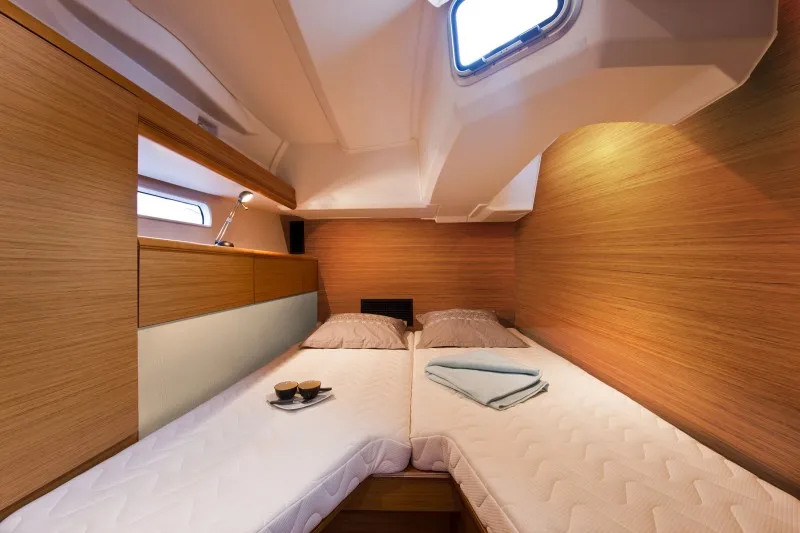 Cabin on Aybalam, a Jeanneau 53 sailboat at Bodrum, Turkey