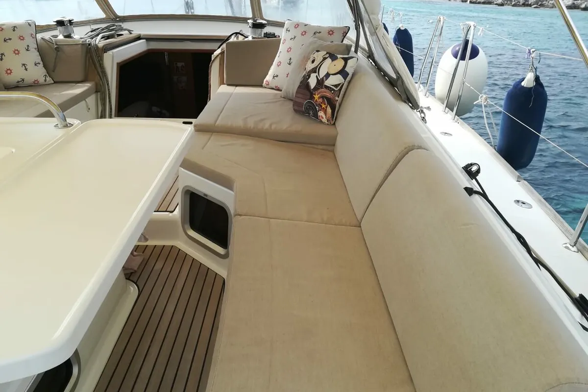 Cockpit of Aybalam, a Jeanneau 53 sailboat at Bodrum, Turkey