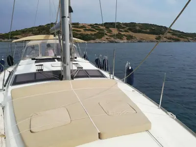 Deck of Aybalam, a Jeanneau 53 sailboat at Bodrum, Turkey