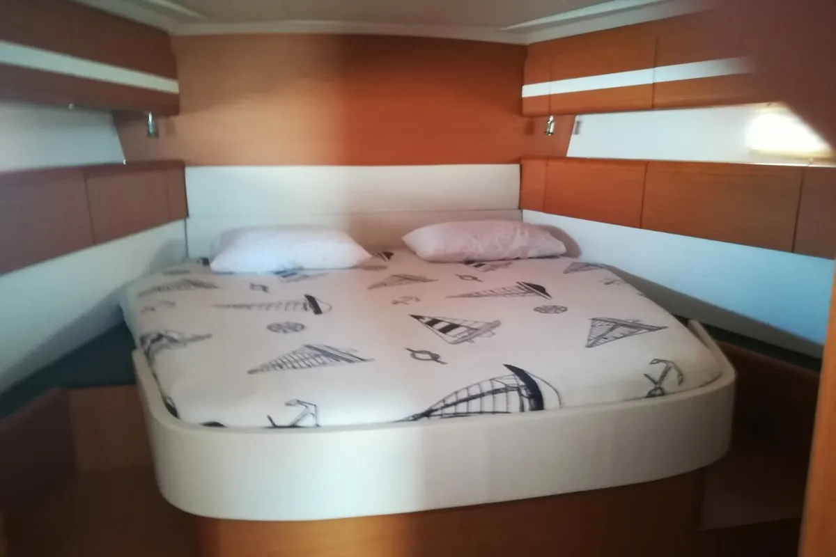 Cabin on Aybalam, a Jeanneau 53 sailboat at Bodrum, Turkey