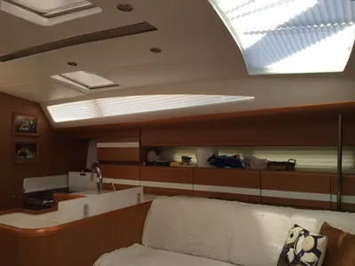 Salon of Aybalam, a Jeanneau 53 sailboat at Bodrum, Turkey