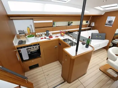 Galley of Aybalam, a Jeanneau 53 sailboat at Bodrum, Turkey