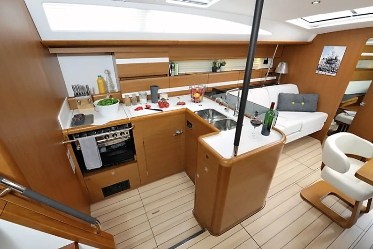 Galley of Aybalam, a Jeanneau 53 sailboat at Bodrum, Turkey