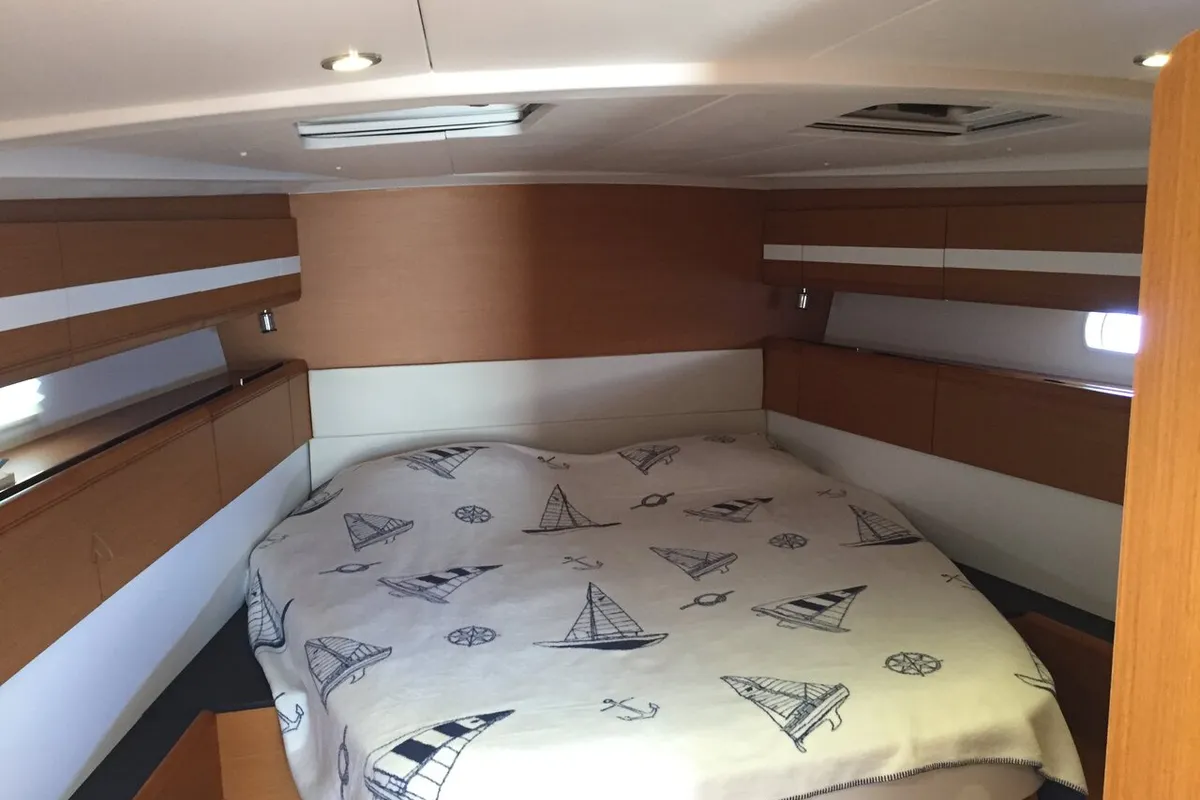 Cabin on Aybalam, a Jeanneau 53 sailboat at Bodrum, Turkey