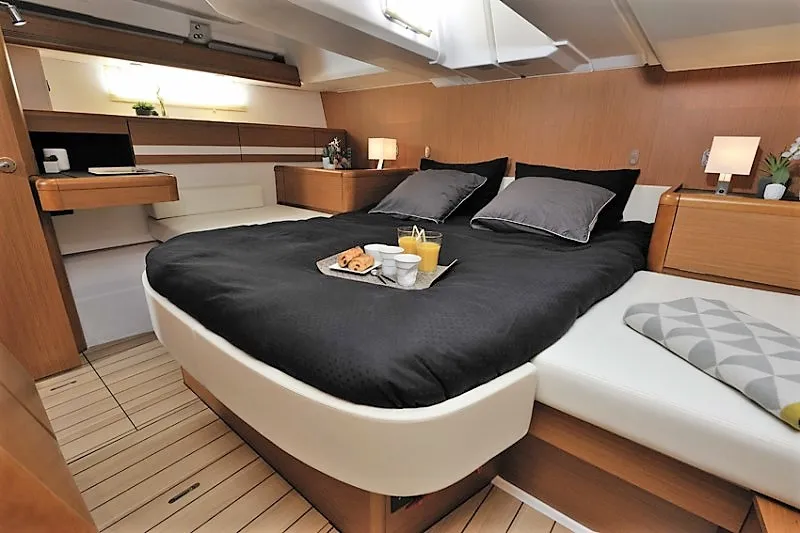 Cabin on Aybalam, a Jeanneau 53 sailboat at Bodrum, Turkey