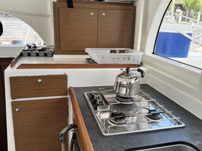 Galley of Papanga, a Lagoon 380 catamaran at Roche Caiman, Seychelles