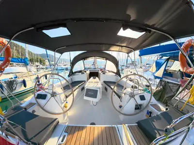 Cockpit of Classic, a Beneteau Oceanis 43 sailboat at Fethiye, Turkey