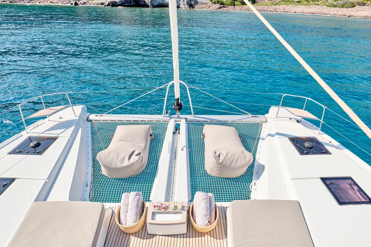 Deck of Lagoon 51, a catamaran at Athens, Greece