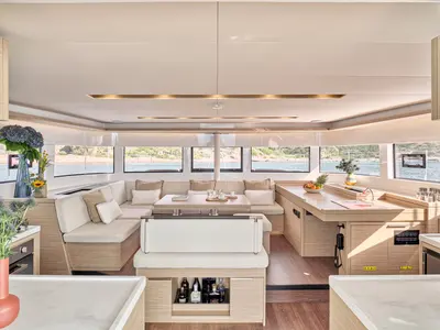 Salon of Lagoon 51, a catamaran at Athens, Greece