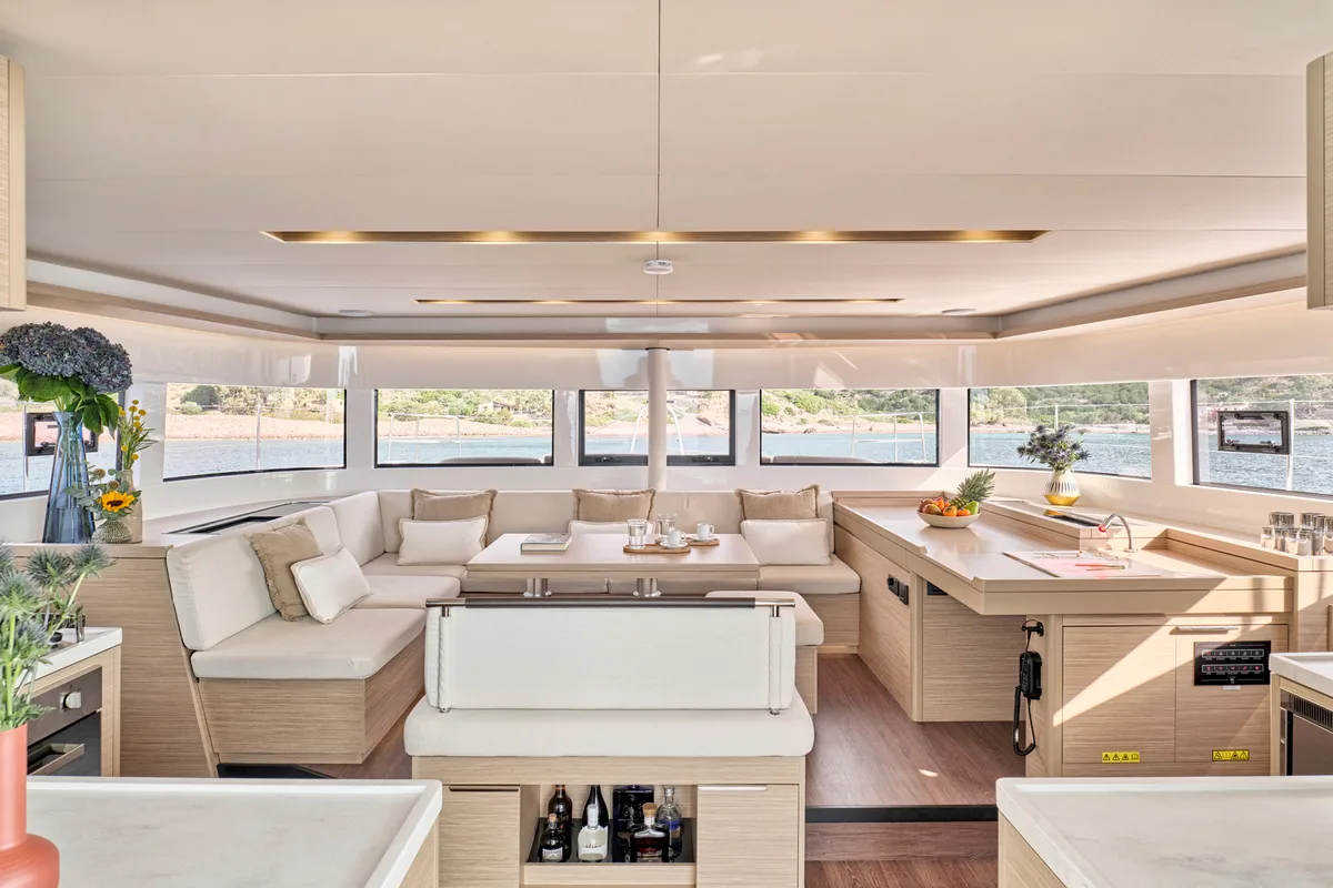 Salon of Lagoon 51, a catamaran at Athens, Greece