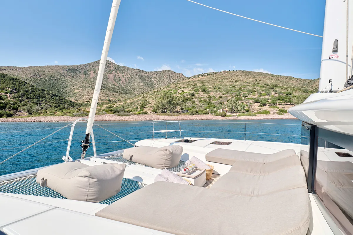 Deck of Lagoon 51, a catamaran at Athens, Greece