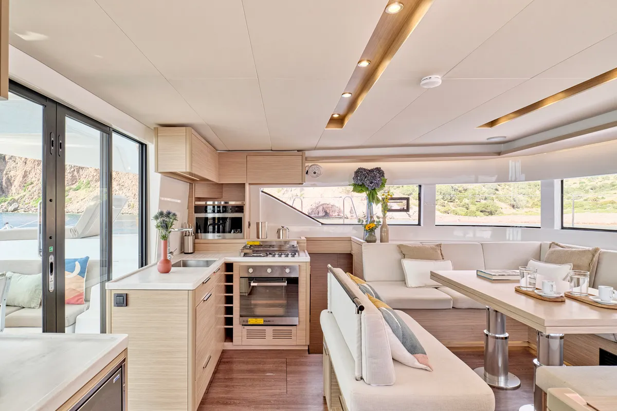 Galley of Lagoon 51, a catamaran at Athens, Greece