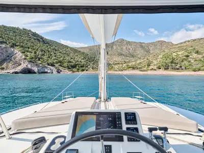 Cockpit of Lagoon 51, a catamaran at Athens, Greece