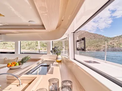 Galley of Lagoon 51, a catamaran at Athens, Greece
